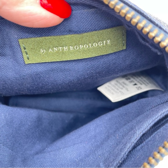 Anthropologie Metallic Leather Clutch Wristlet OS Blue - Picture 5 of 16